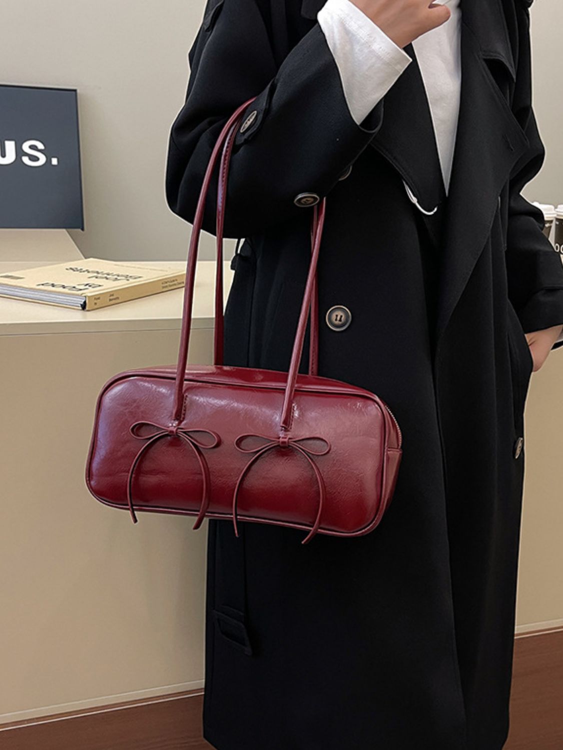 Bow Elegance Trim Shoulder Bag