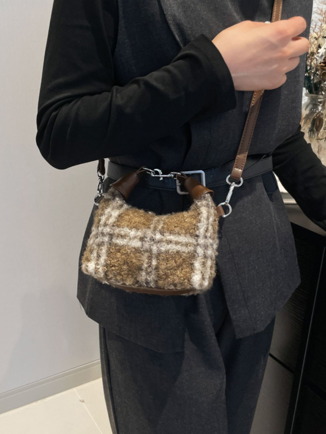 Fuzzy Crossbody Mini Handbag with Zipper