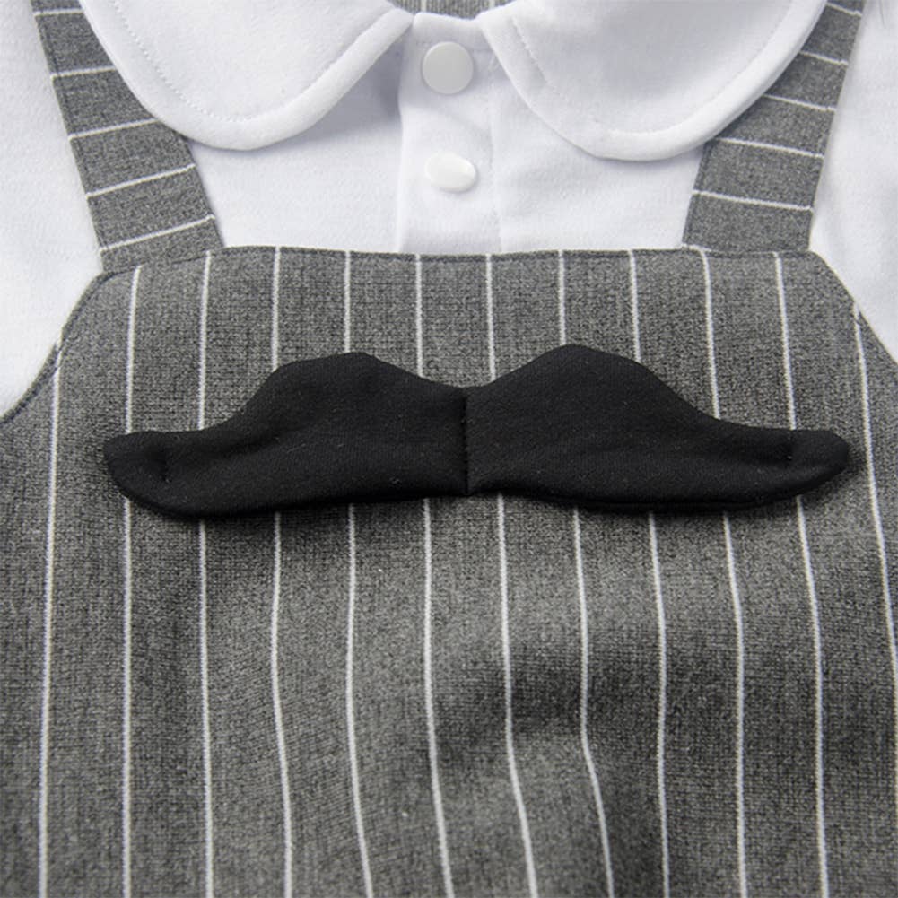 Fennco Styles - Grey & White Mustache Striped Baby Romper & Hat