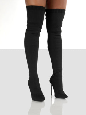 Sleek Knit Over the Knee Stiletto Boots