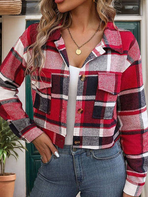 UZ Wholesale Store - Long Sleeves Loose Buttoned Plaid Pockets Split-Joint Lapel Jackets Outerwear