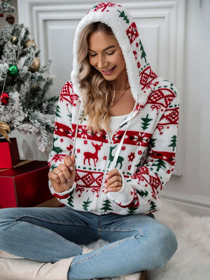 Holiday Cheer Fleece Zip-Up Hooded Jacket