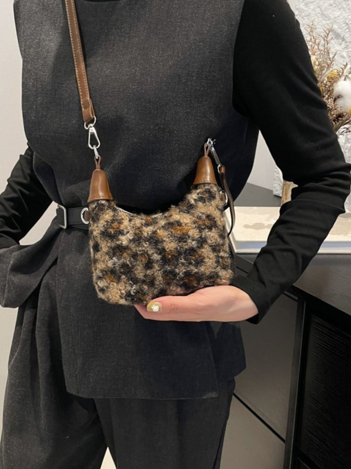 Fuzzy Crossbody Mini Handbag with Zipper