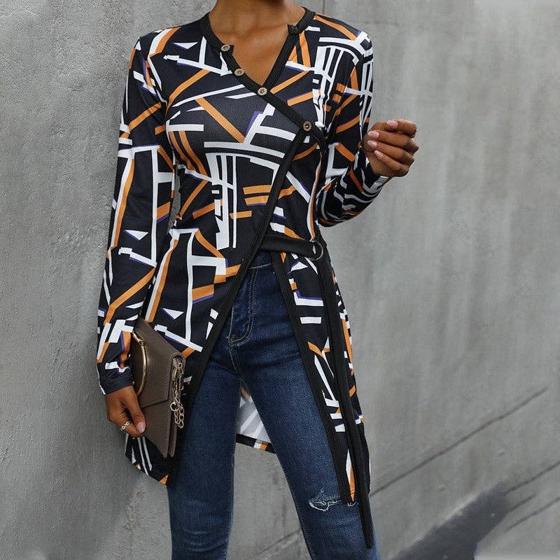 UZ Wholesale Store - Geometric Split Long Sleeve Tee