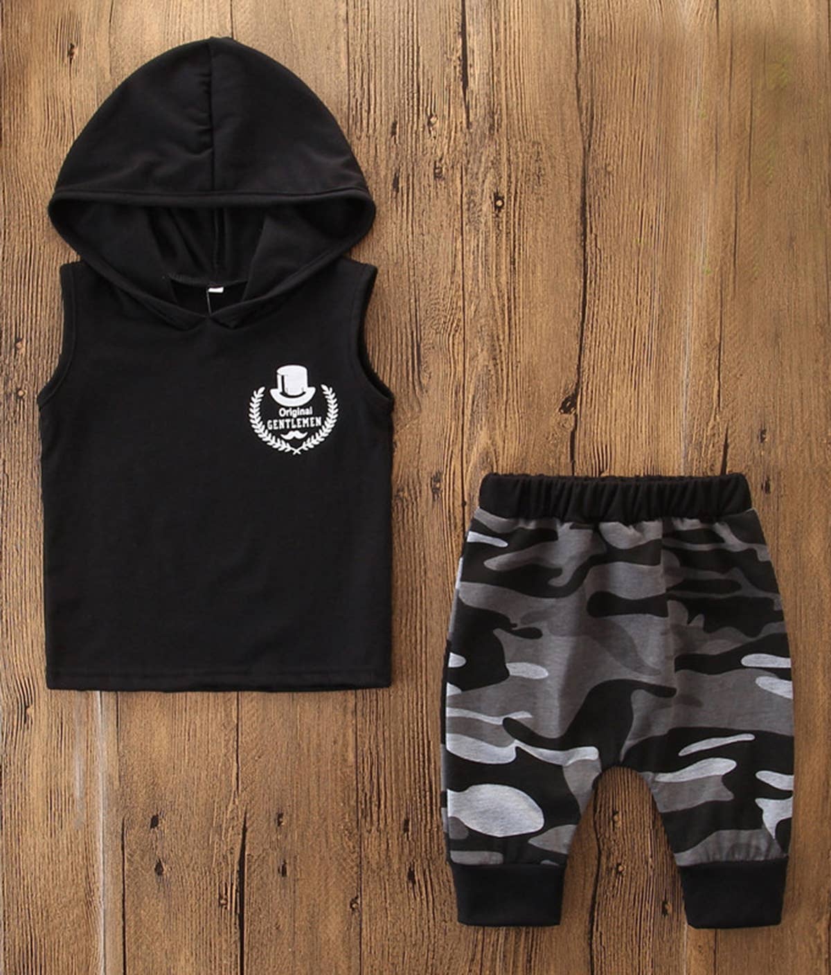 Fennco Styles - Black Baby Hooded Tank Top and Joggers