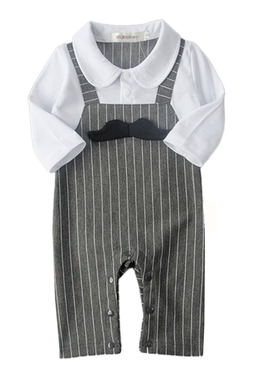 Fennco Styles - Grey & White Mustache Striped Baby Romper & Hat