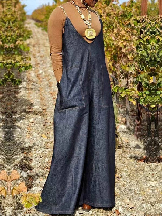 UZ Wholesale Store - Loose Sleeveless Pockets Split-Joint Spaghetti-Neck Overalls