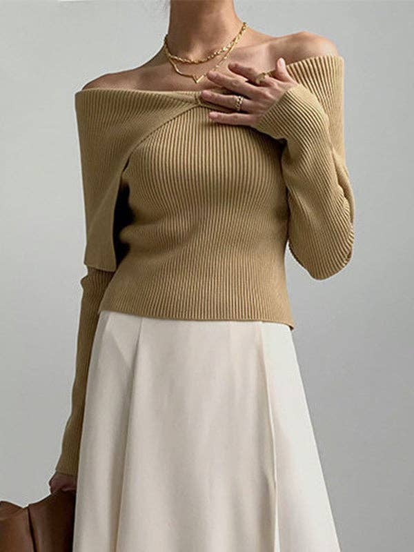 UZ Wholesale Store - Solid Color Long Sleeves Skinny Lapel Sweater Tops Pullovers