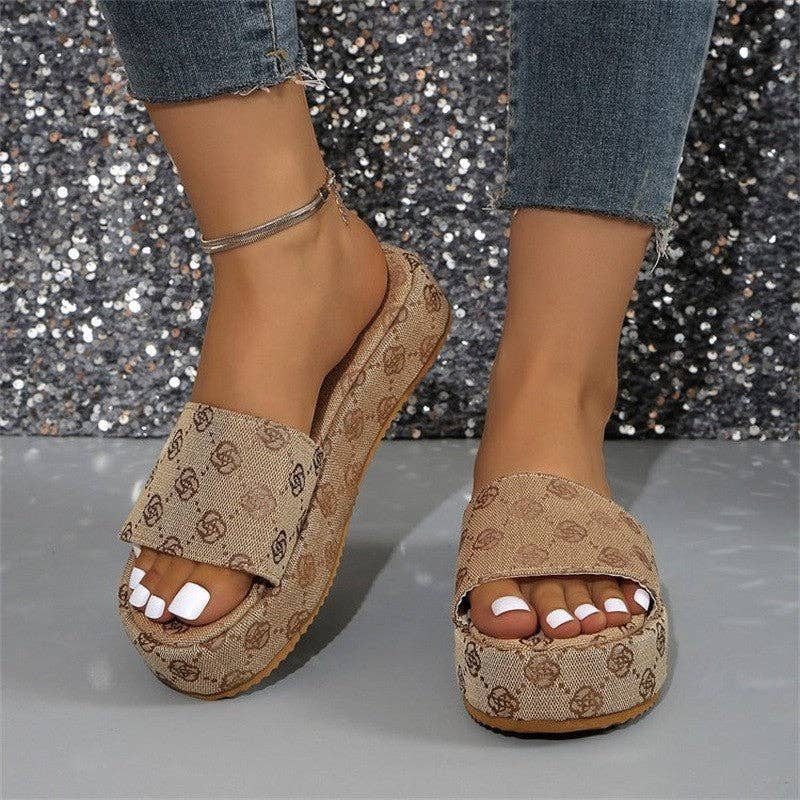 Plum Blossom Embroidery Thick-Soled Slides