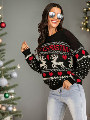 Reindeer Cozy Knit Round Neck Sweater