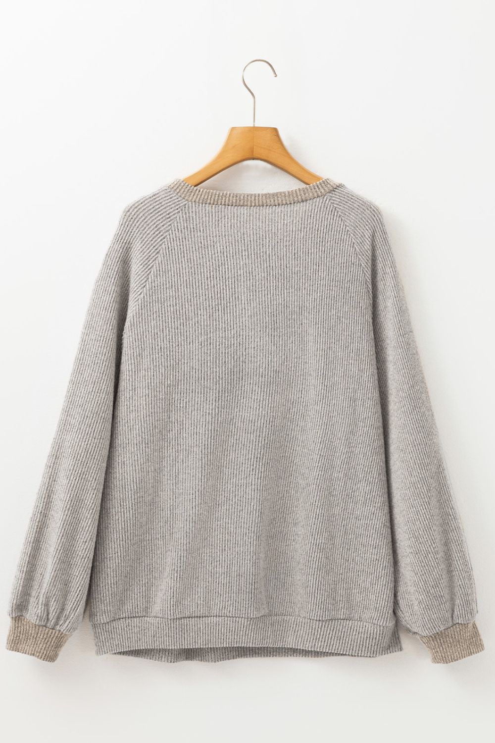 Contrast Quarter Button Round Neck Long Sleeve Top