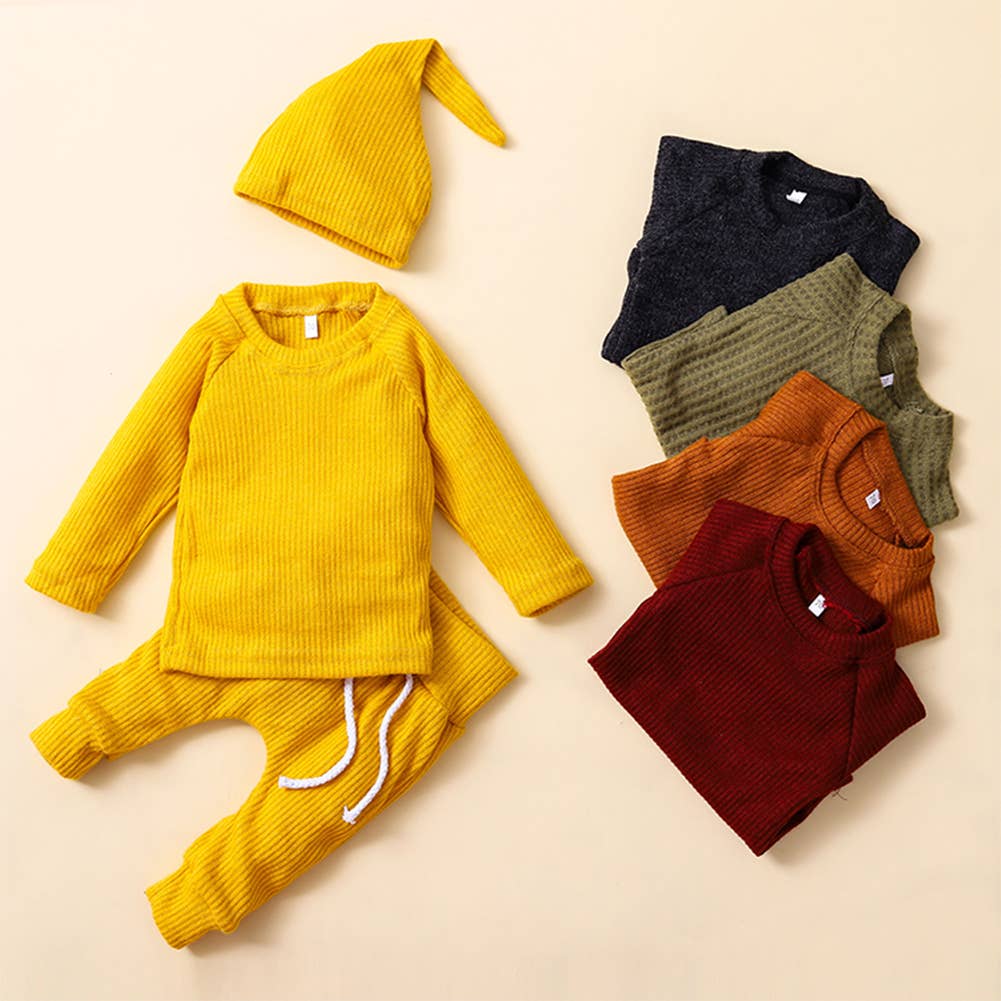Fennco Styles - Solid Knit Cotton 3pcs Baby Outfit
