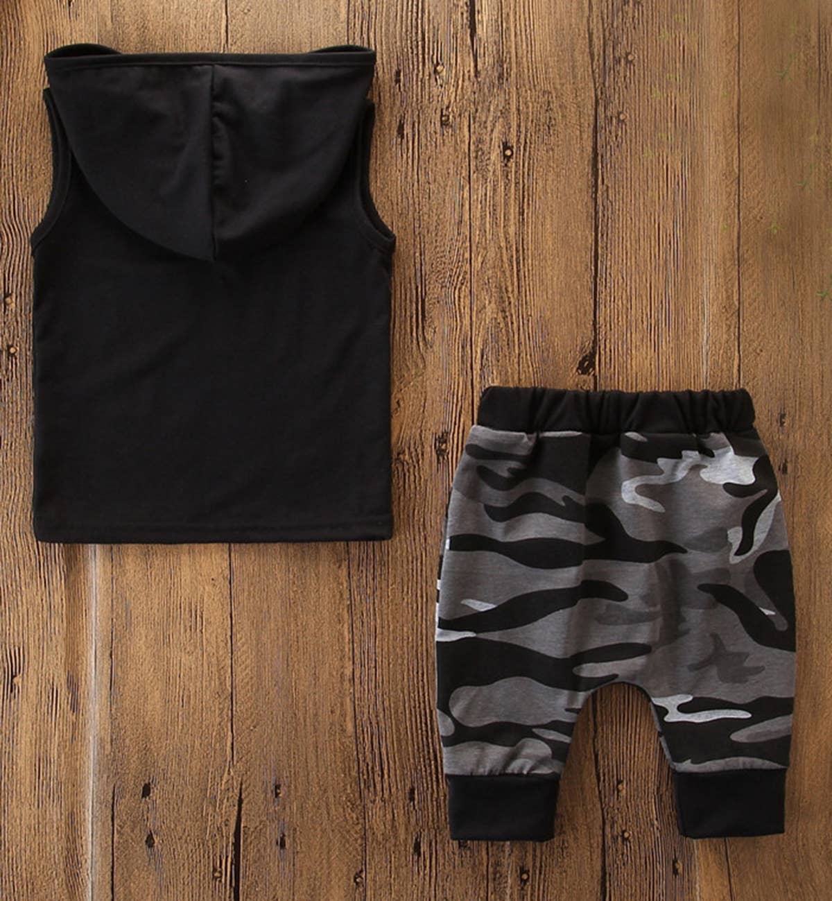 Fennco Styles - Black Baby Hooded Tank Top and Joggers