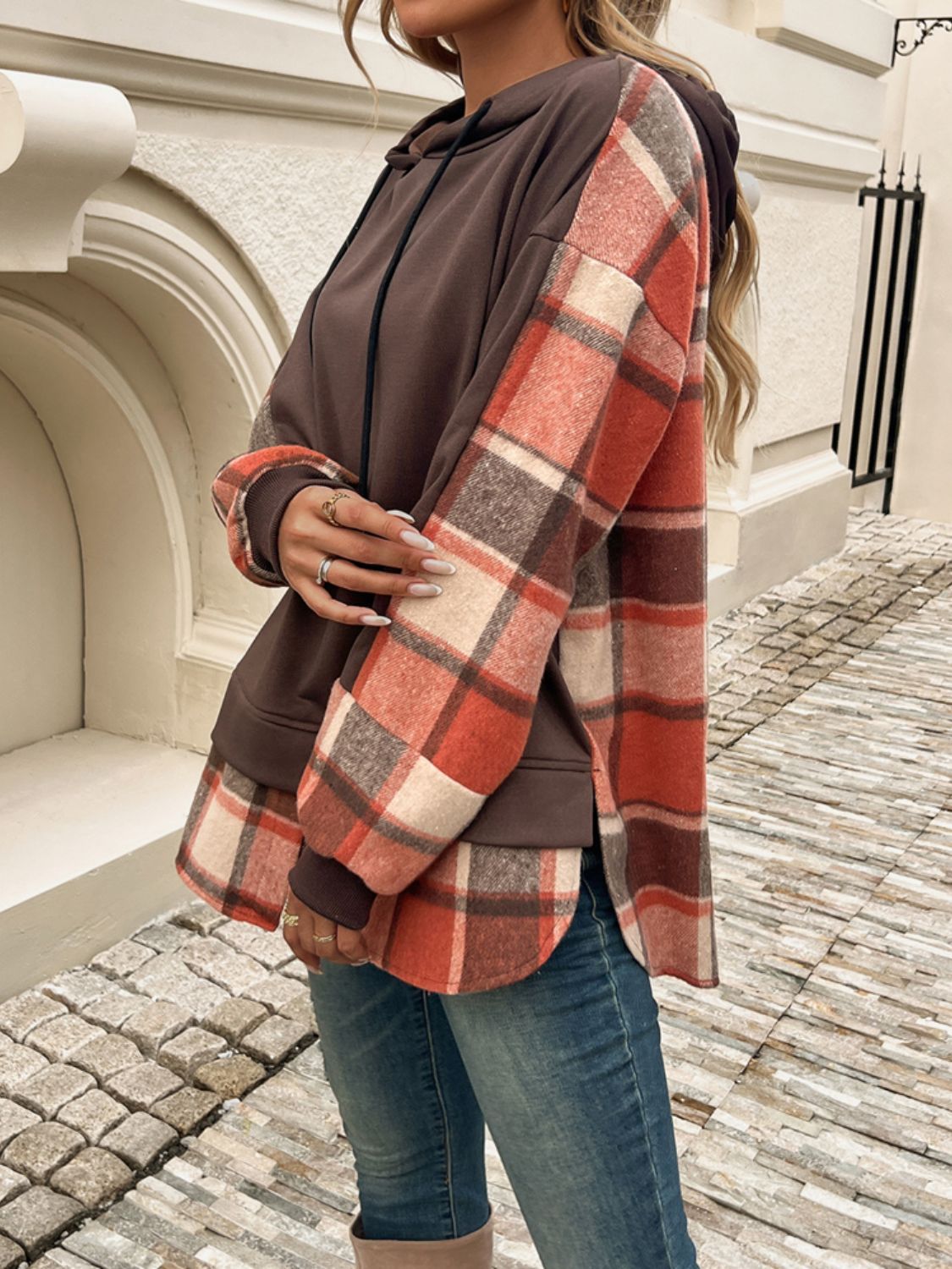 Plaid Charm Layered Hoodie