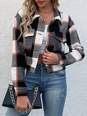 UZ Wholesale Store - Long Sleeves Loose Buttoned Plaid Pockets Split-Joint Lapel Jackets Outerwear