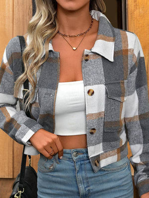 UZ Wholesale Store - Long Sleeves Loose Buttoned Plaid Pockets Split-Joint Lapel Jackets Outerwear