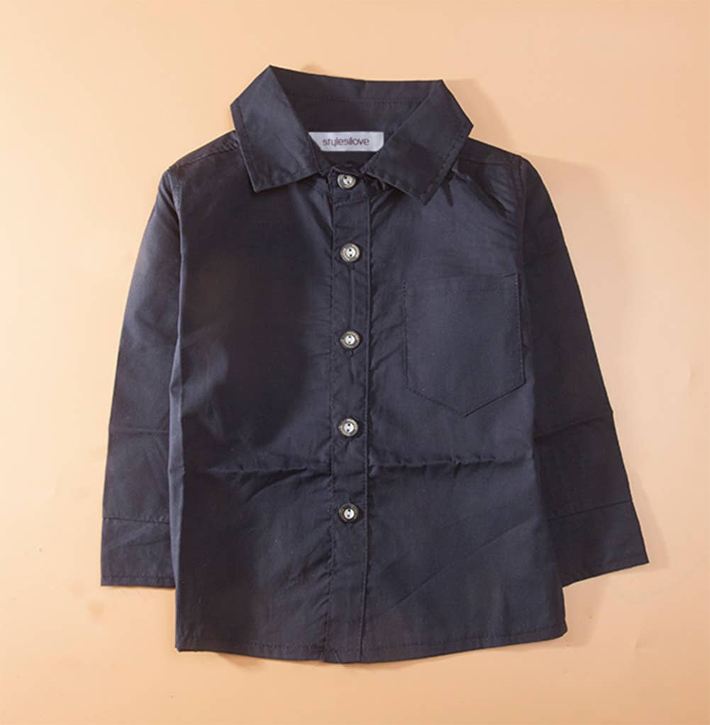Fennco Styles - Blue Little Boy Button Down Shirt, Suspender Straps & Pants