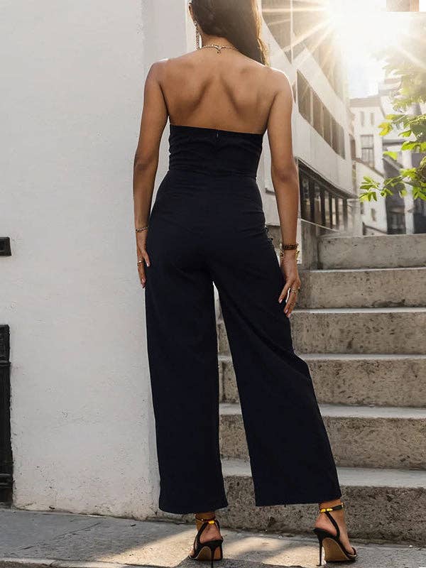 Loose Sleeveless Contrast Color Split-Joint Tube Jumpsuits