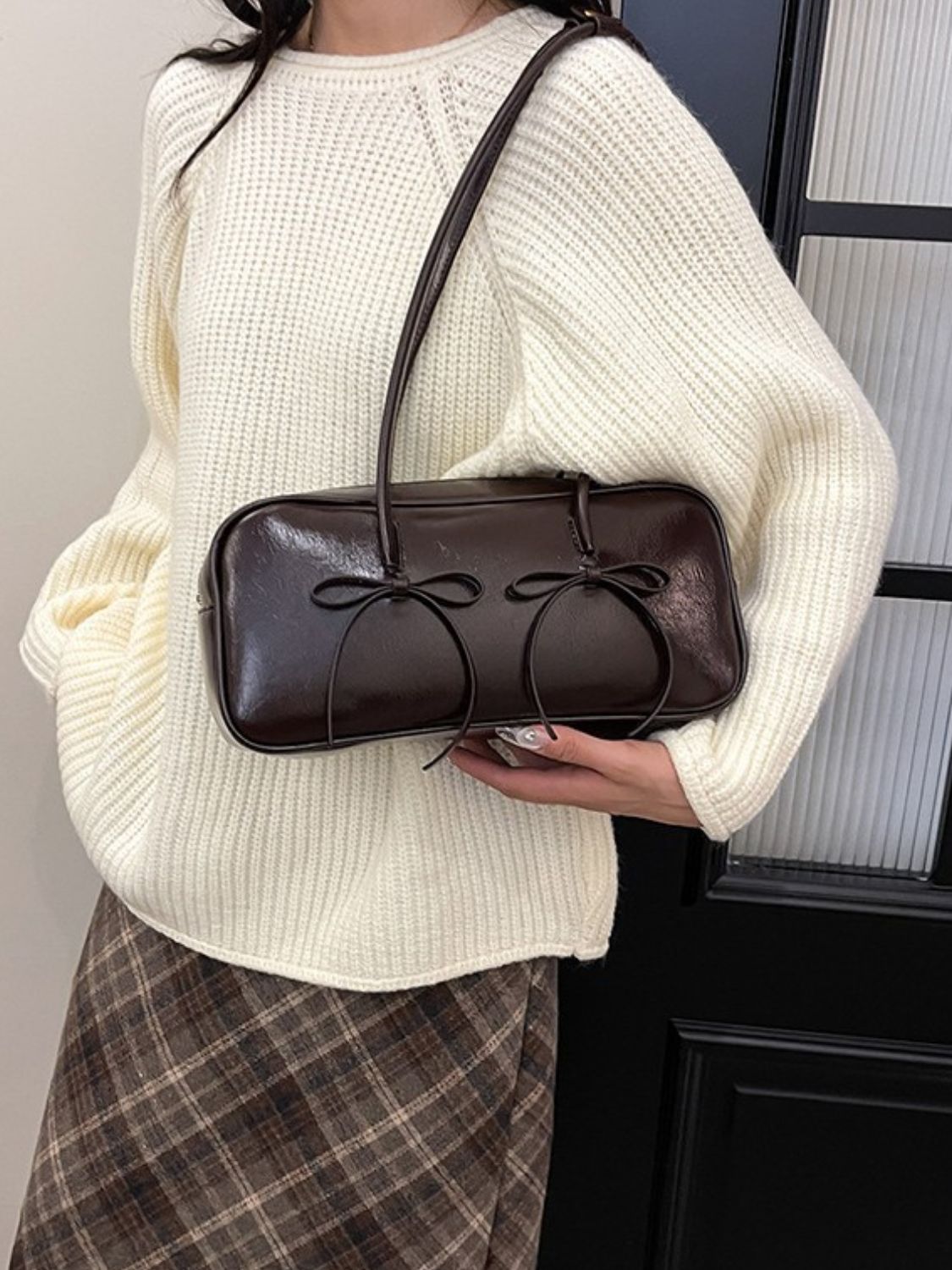 Bow Elegance Trim Shoulder Bag