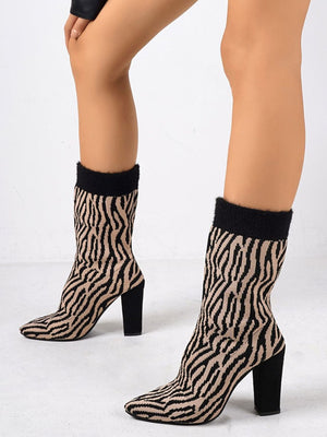 Mesh Point Toe Block Heel Boots