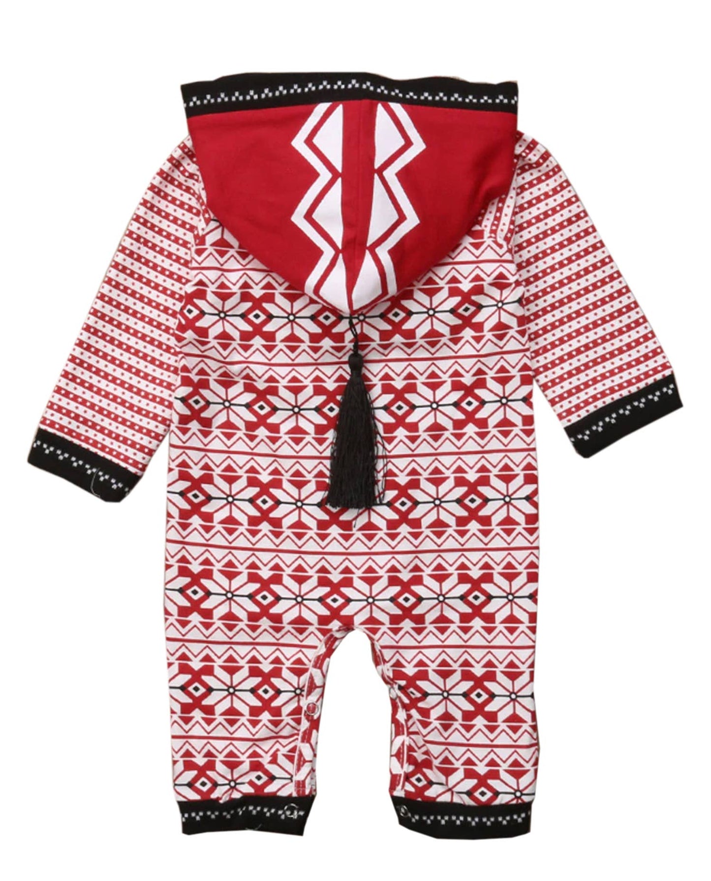 Fennco Styles - Red Hooded Tasseled Cotton Baby Romper