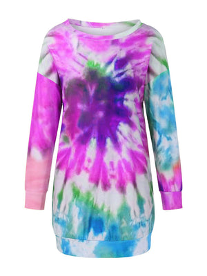 Full Size Tie-Dye Round Neck Long Sleeve Dress