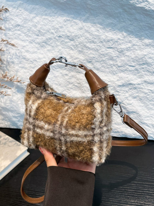 Fuzzy Crossbody Mini Handbag with Zipper