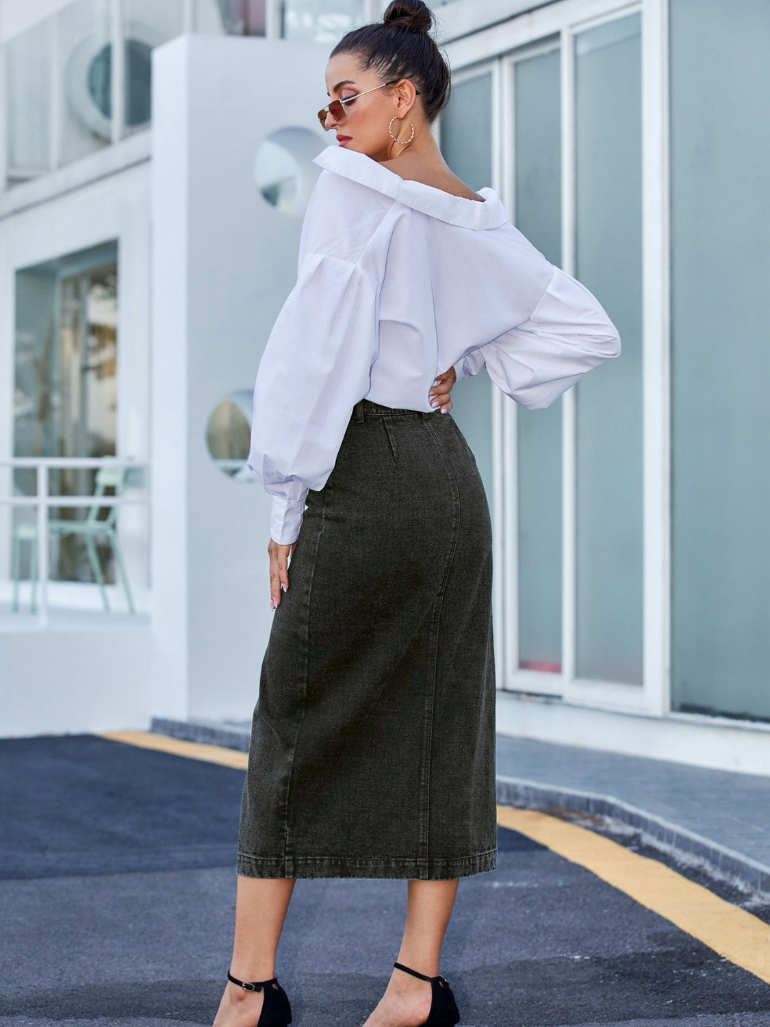 Indigo Charm Button-Front Skirt