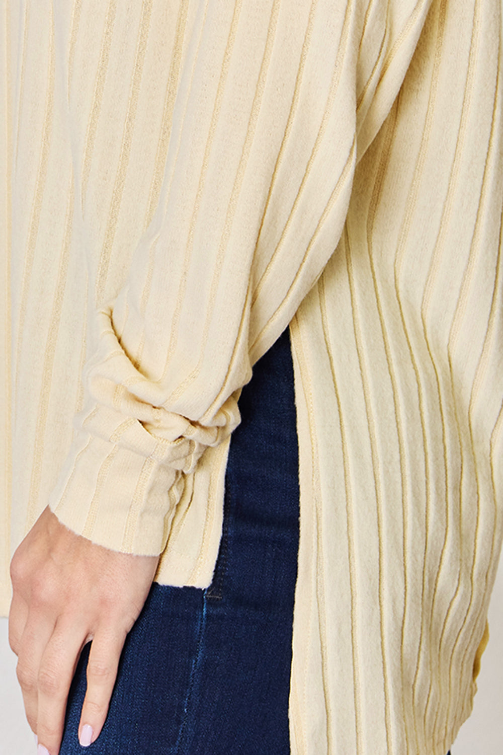 Comfort Ribbed Round Neck Slit T-Shirt