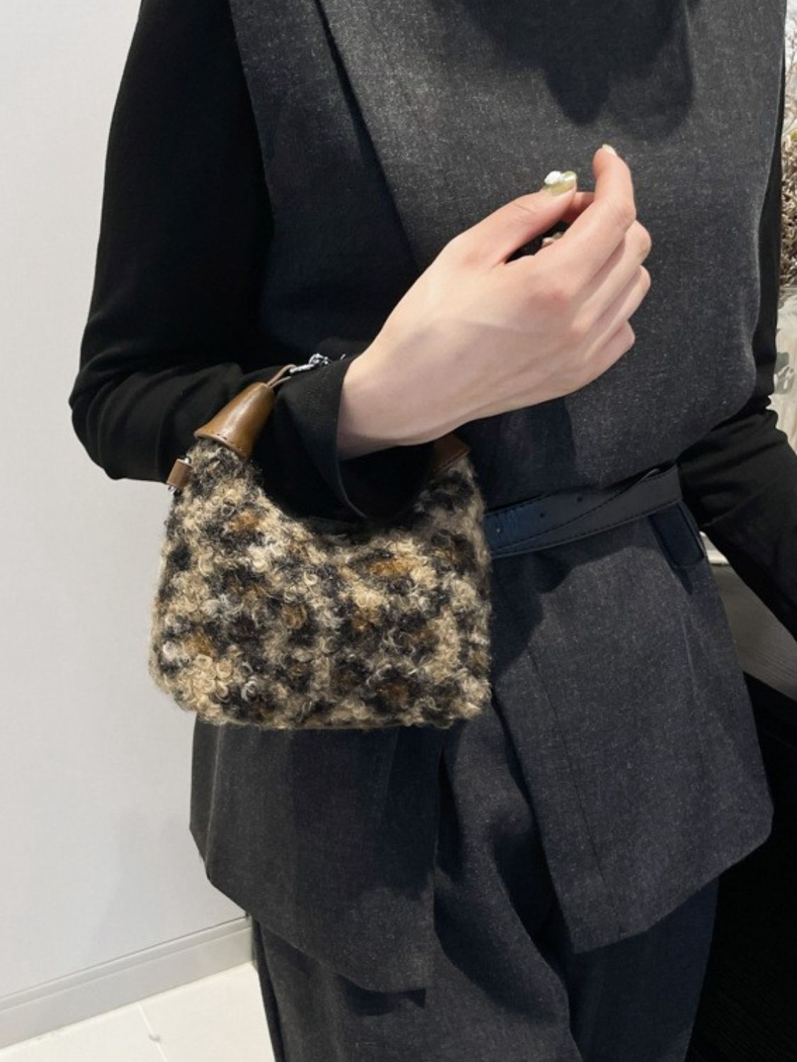 Fuzzy Crossbody Mini Handbag with Zipper