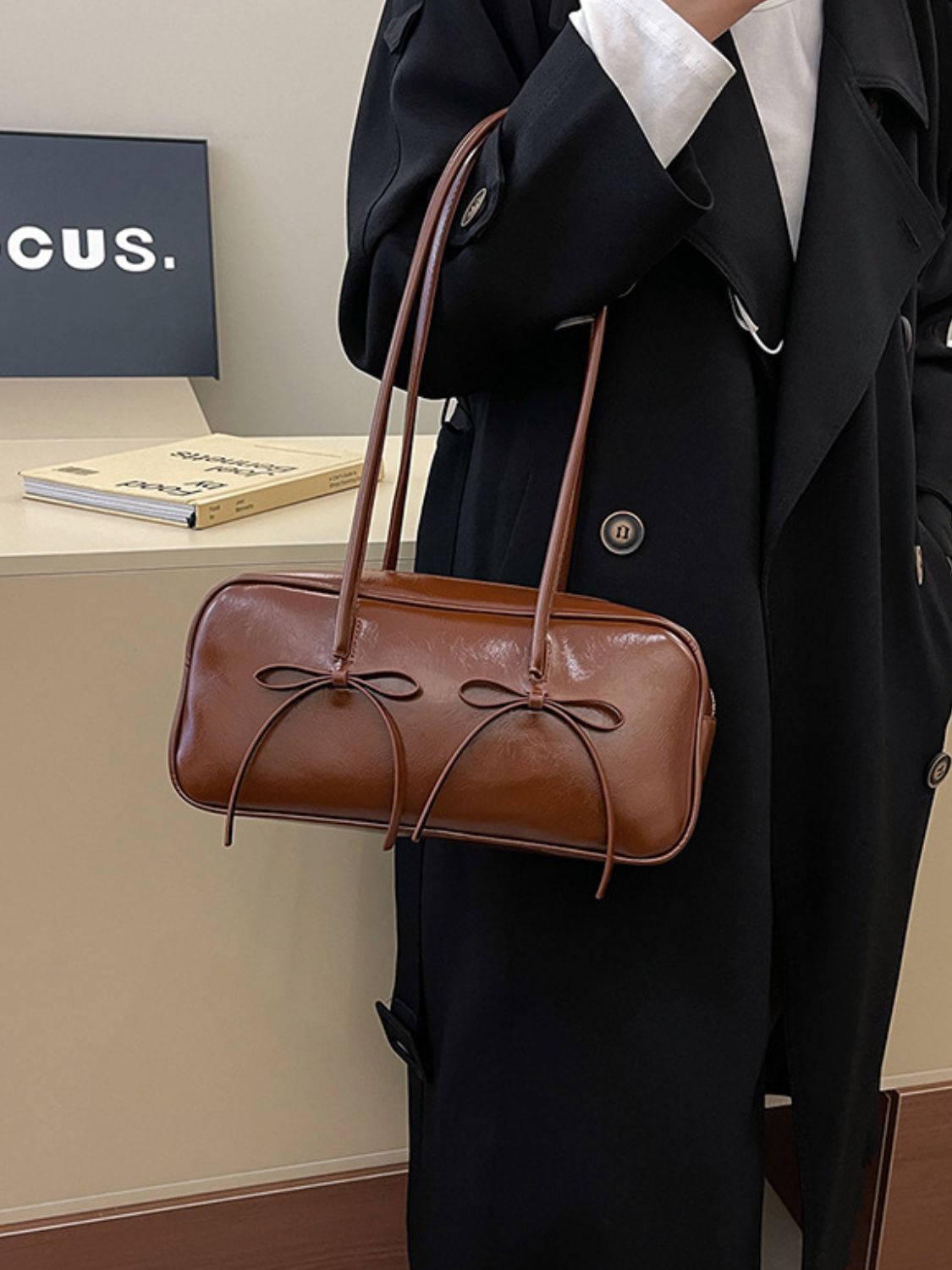 Bow Elegance Trim Shoulder Bag