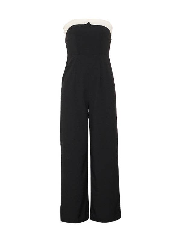 Loose Sleeveless Contrast Color Split-Joint Tube Jumpsuits