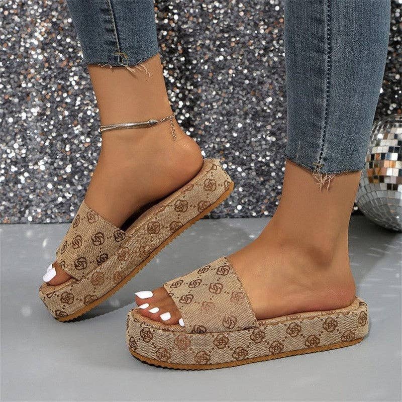 Plum Blossom Embroidery Thick-Soled Slides