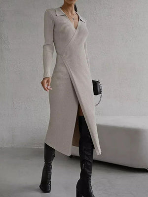 Wrap Knit Midi Sweater Dress