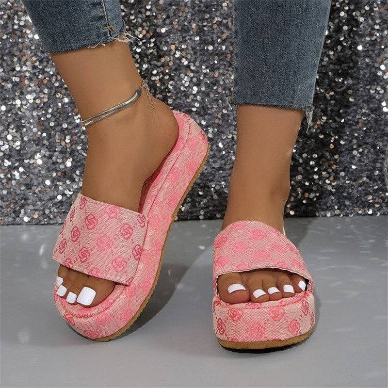 Plum Blossom Embroidery Thick-Soled Slides