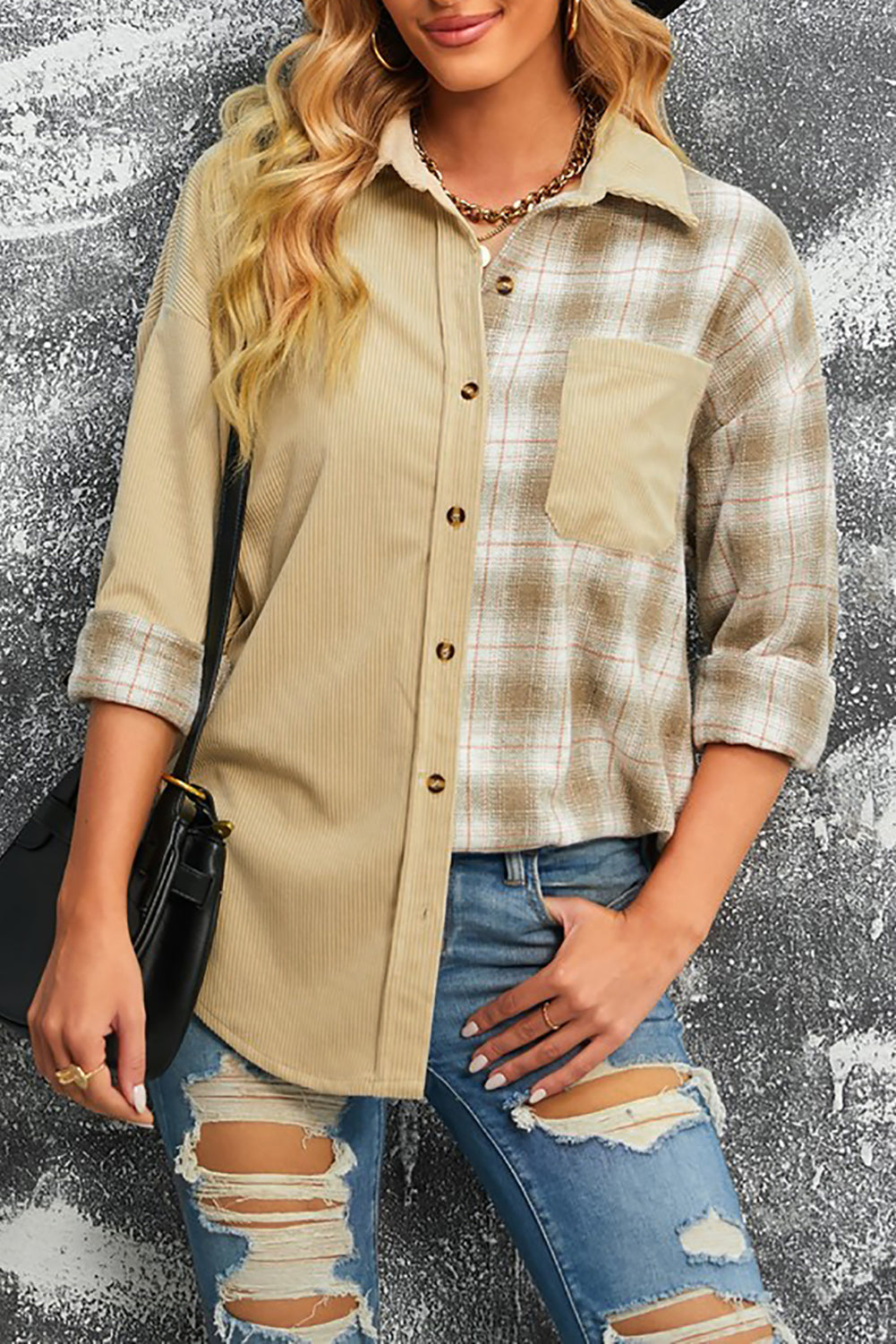 Plaid Button Up Drop Shoulder Shacket