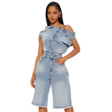Denim Desire Off-Shoulder Romper