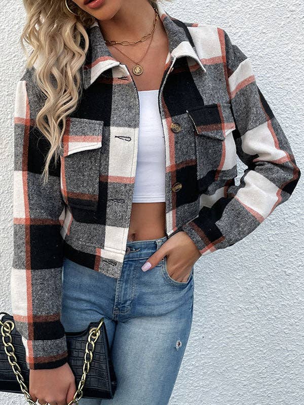 UZ Wholesale Store - Long Sleeves Loose Buttoned Plaid Pockets Split-Joint Lapel Jackets Outerwear