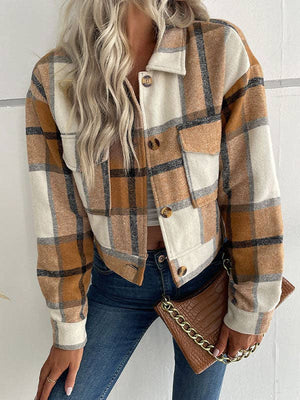 UZ Wholesale Store - Long Sleeves Loose Buttoned Plaid Pockets Split-Joint Lapel Jackets Outerwear
