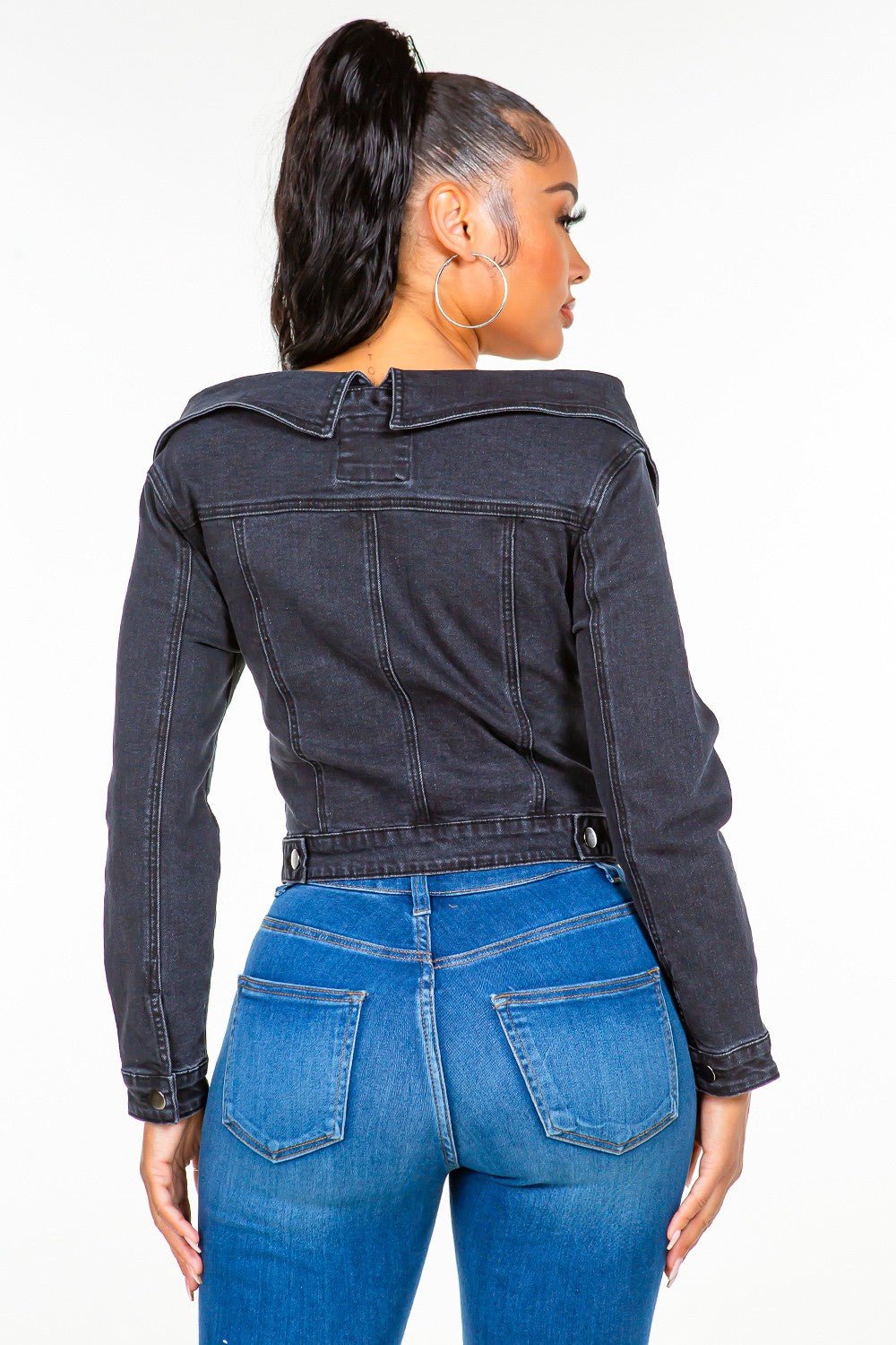 Edgy Lace-Up Off Shoulder Denim Jacket
