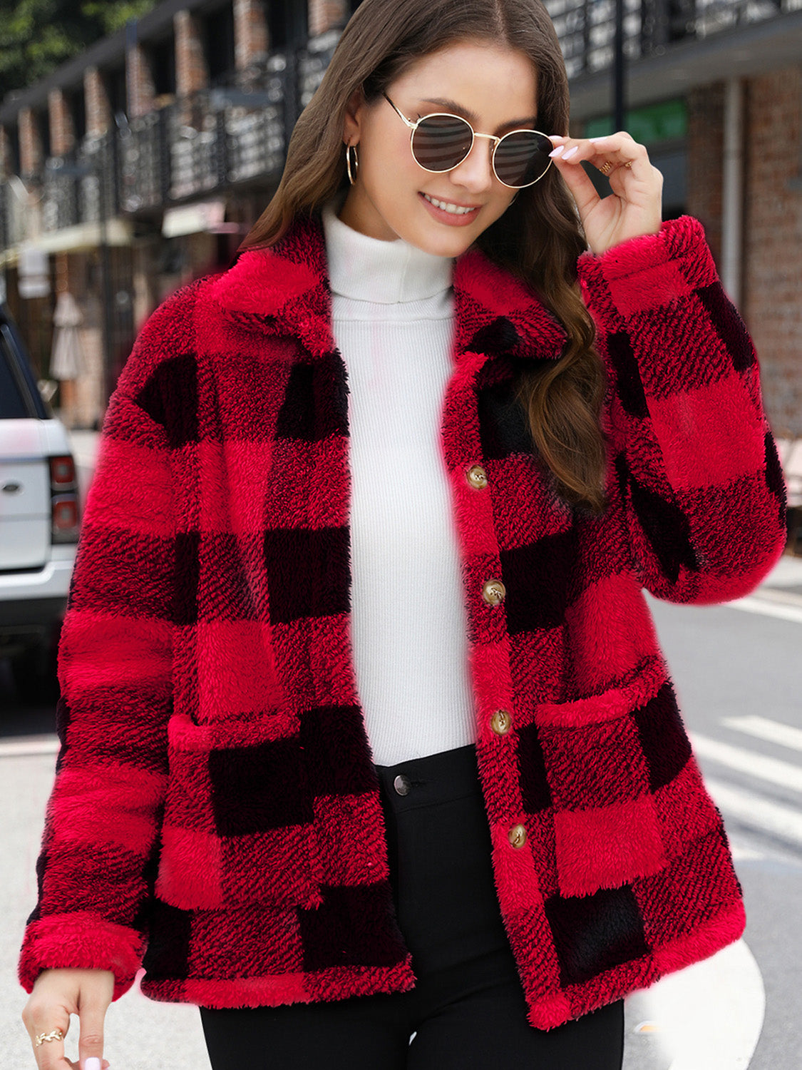 Button Up Drop Shoulder Fuzzy Jacket