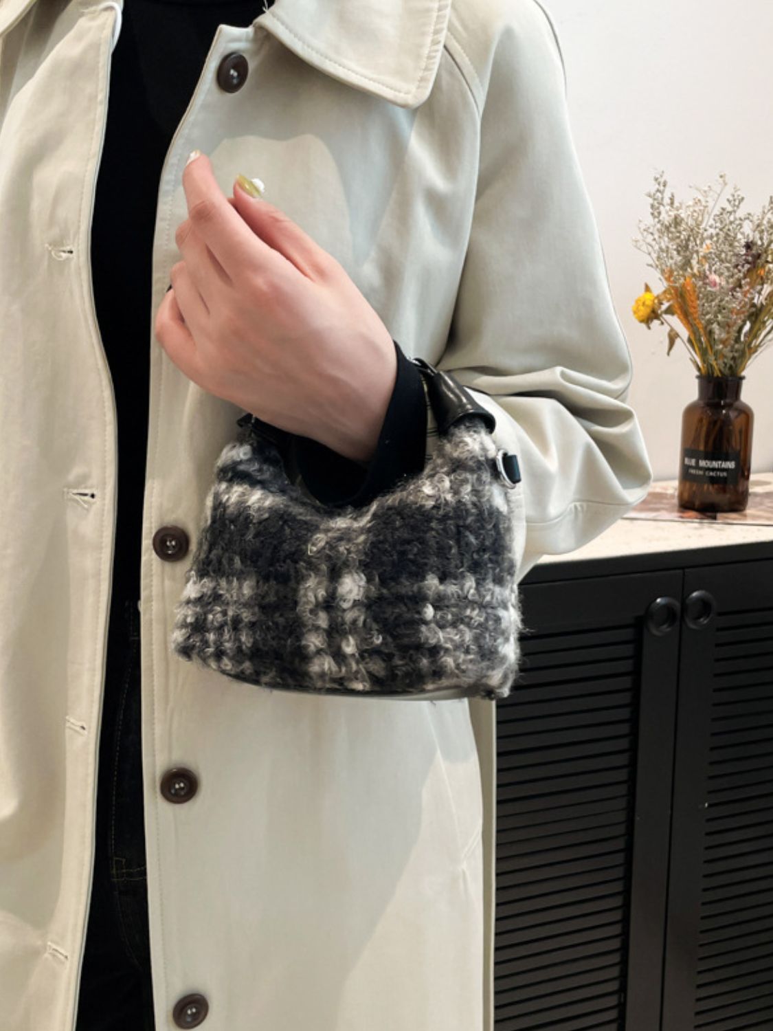 Fuzzy Crossbody Mini Handbag with Zipper
