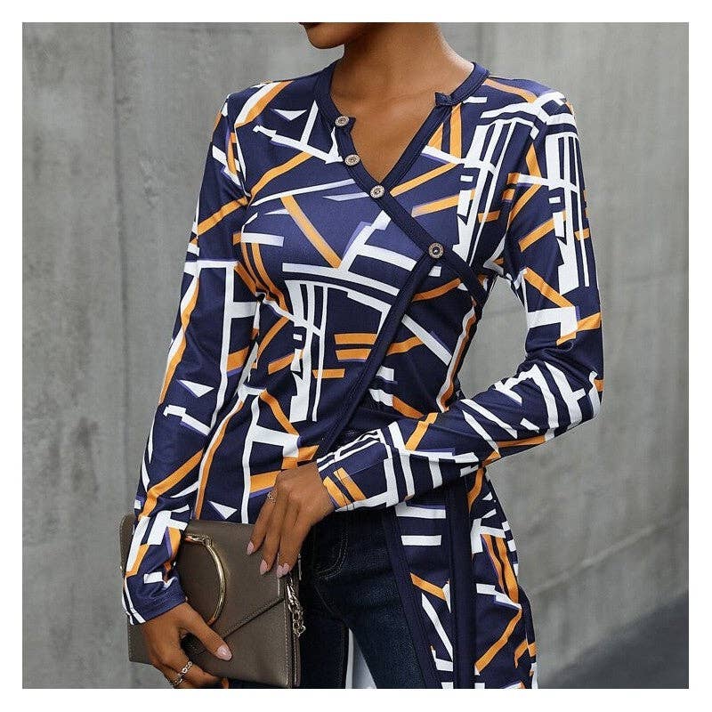 UZ Wholesale Store - Geometric Split Long Sleeve Tee