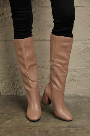 Camel Luxe Block-Heel Boots