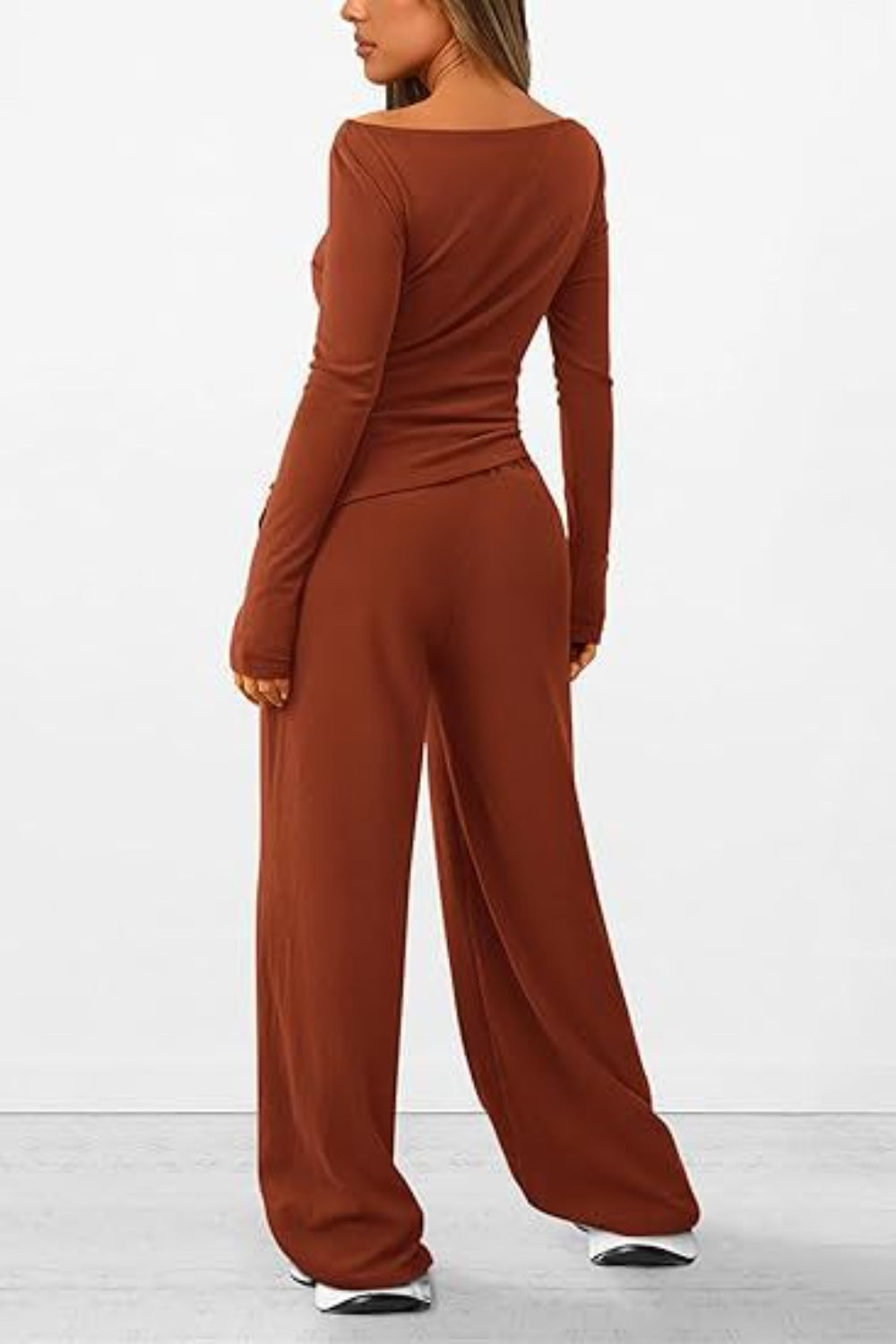 Round Neck Long Sleeve Top and Pants Set