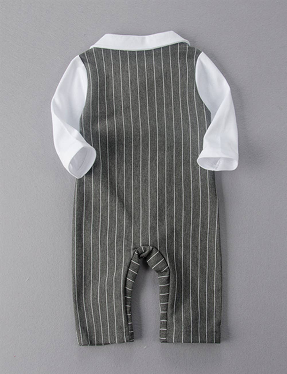 Fennco Styles - Grey & White Mustache Striped Baby Romper & Hat