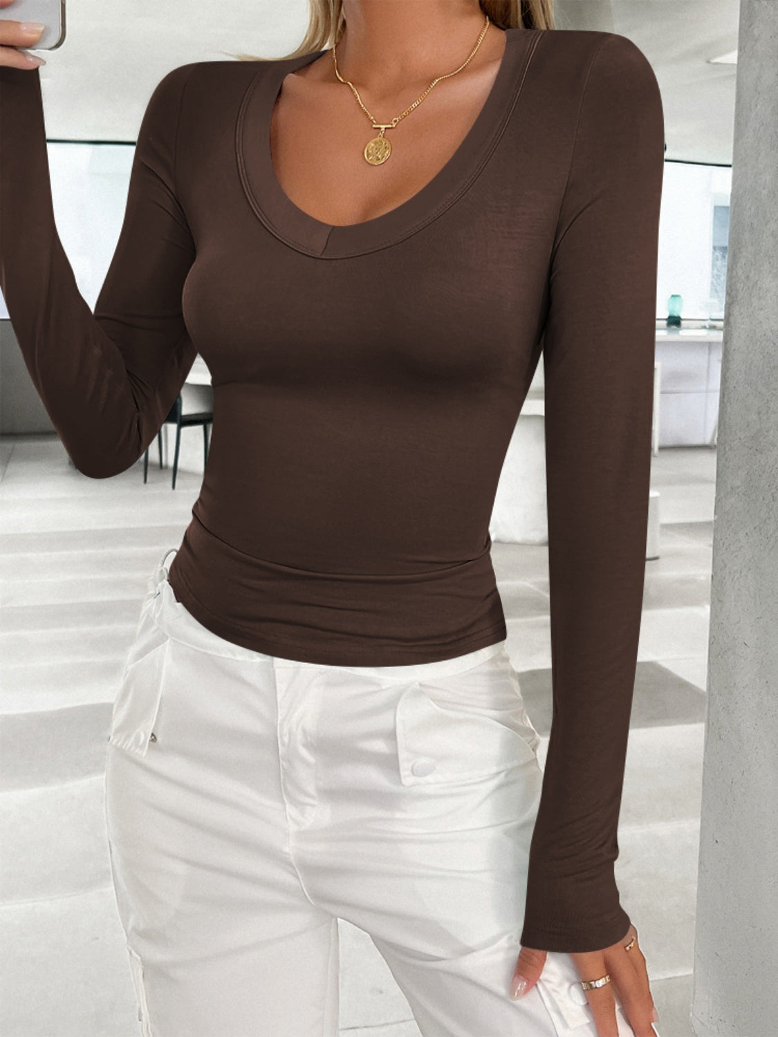 Sleek Elegance V-Neck Long Sleeve