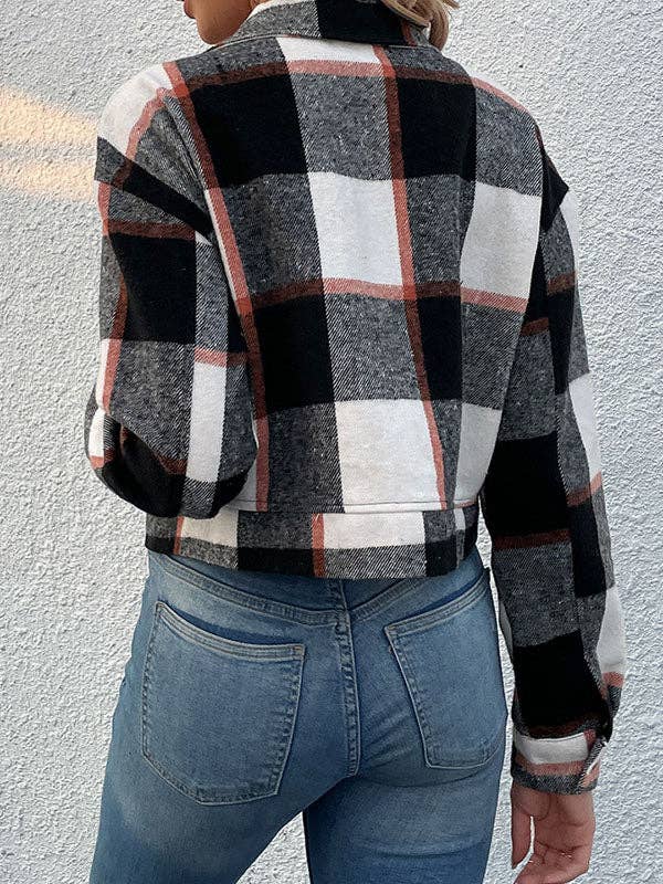 UZ Wholesale Store - Long Sleeves Loose Buttoned Plaid Pockets Split-Joint Lapel Jackets Outerwear