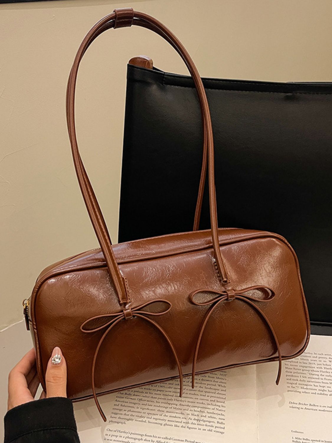 Bow Elegance Trim Shoulder Bag