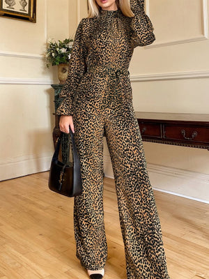 Fierce Elegance Leopard Wide Leg Jumpsuit